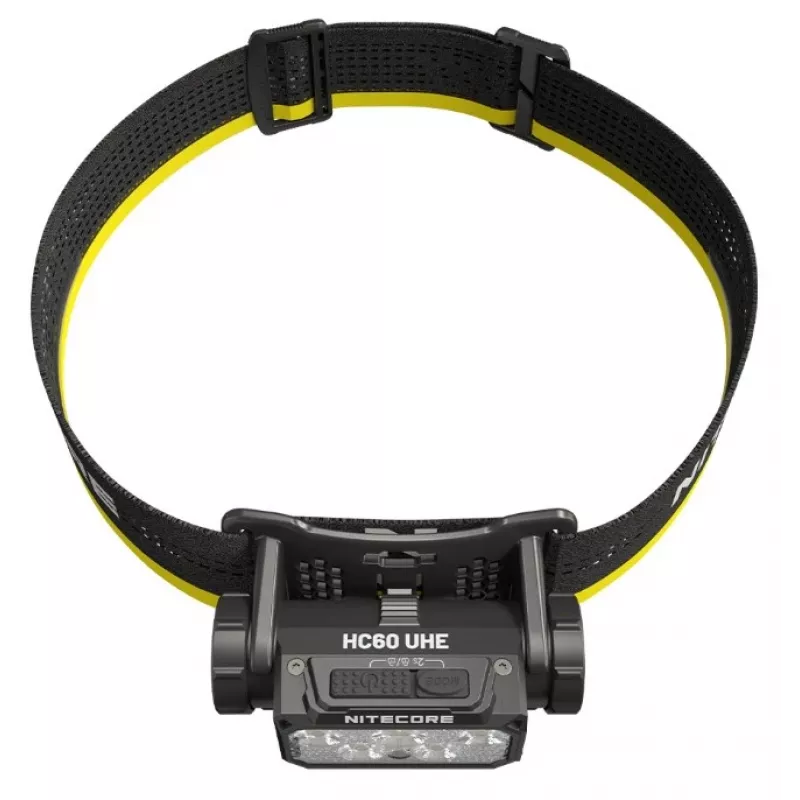 Nitecore HC60 UHE prikabinamas žibintuvėlis su galvos juosta, 4000 mAh baterija, 6 LED, vandeniui atsparus, smūgiams atsparus, juodai geltonas