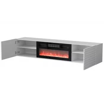 TV spintelė Cama Meble TULA su elektriniu židiniu, 1830×350×370 mm, balta matinė