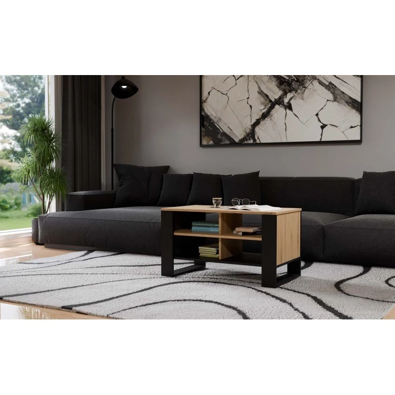 Stalelis kavos Topeshop STOLIK KAWOWY ŁAWA MODERN 4P Dąb Artisan Juodas