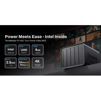 Tinklo saugykla TERRAMASTER F4-425 NAS su Intel Celeron N5095 keturių branduolių 2GHz, 4GB DDR4