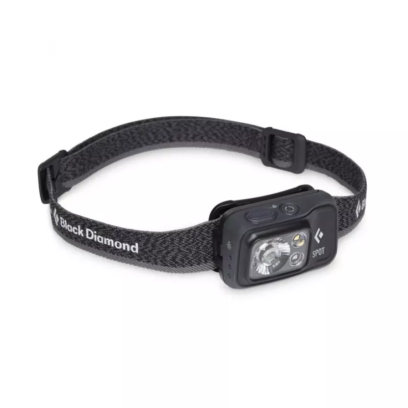 Kaktinė lemputė Black Diamond Spot 400 — 400 lm, LED, IPX8 vandeniui atspari, AAA baterijos, spindulys 12–100 m, juoda