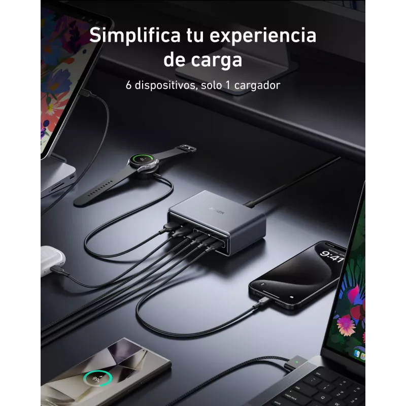 GeNPrime 200W GaN 4xUSB-C 2xUSB-A juodas įkroviklis