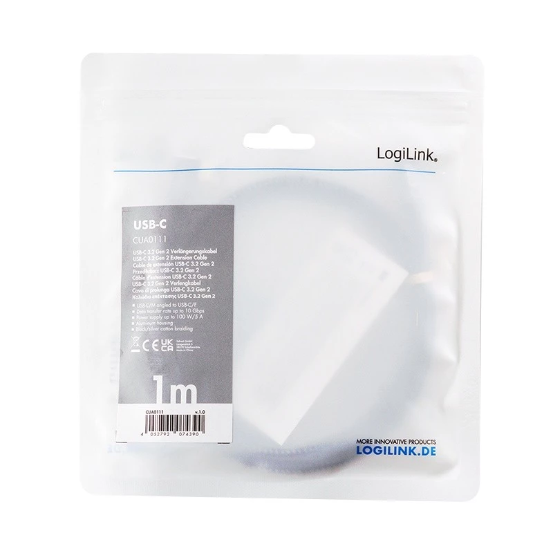 USB 3.2 Gen2 tipo-C prie USB-C lizdo, PD, 1 m ilgio ilginamasis kabelis