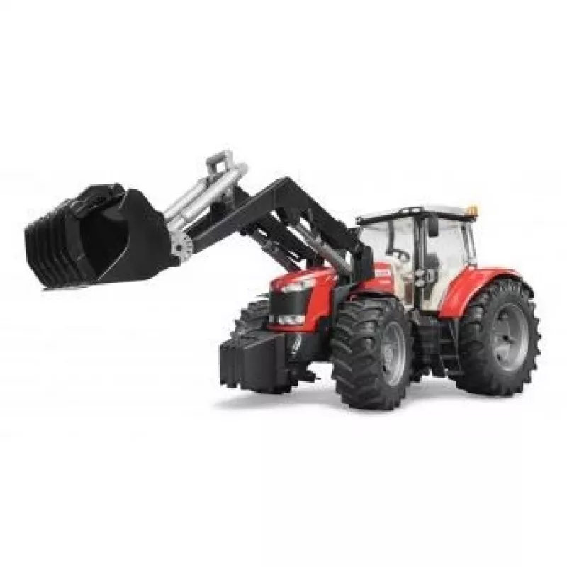 Žaislinis traktorius BRUDER Massey Ferguson 7624 su priekiniu krautuvu, raudonas, nuo 3 m.
