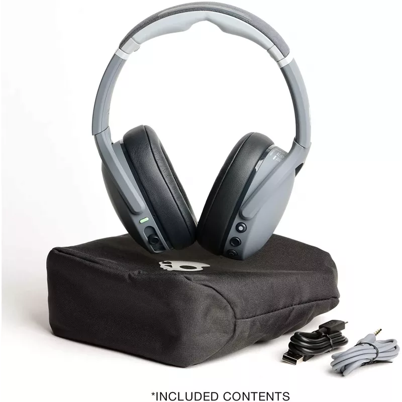 Ausinės Skullcandy Crusher Evo — laidinės ir belaidės, pilkos, 40 h atkūrimas, USB-C, AUX, sulankstomos