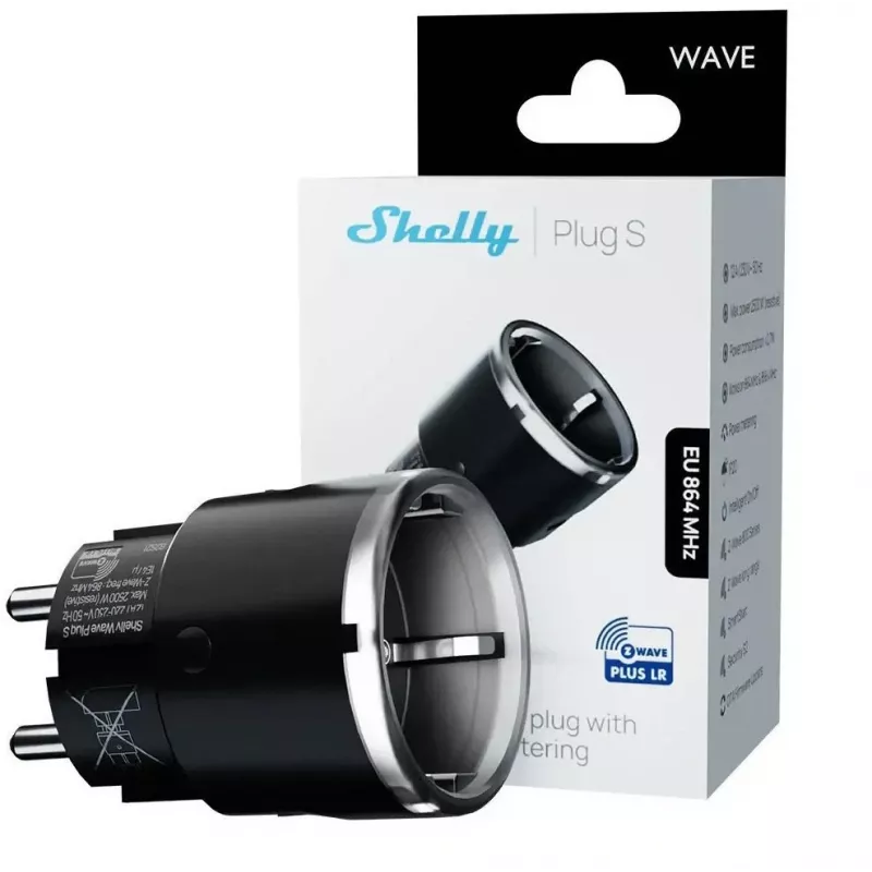 Shelly Wave Plug S Z-Wave 800 juodas — išmanusis kištukinis lizdas
