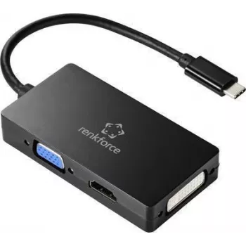 Renkforce RF-4633066 USB-C / HDMI / DVI / VGA adapteris [1x USB-C™ kištukas - 1x VGA lizdas, HDMI lizdas, DVI lizdas 24+5 kontaktų] juodas (RF-4633066)