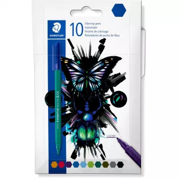 Finelinerio rašikliai Staedtler 326 C10 E1, itin plonas 1 mm antgalis, įvairių spalvų, 10 vnt. pakuotė