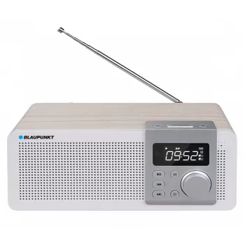 Nešiojamas radijas BLAUPUNKT PP14BT su Bluetooth, MP3, MicroSD, USB ir žadintuvu — 6 W, baterija/tinklas, 230×118×90 mm
