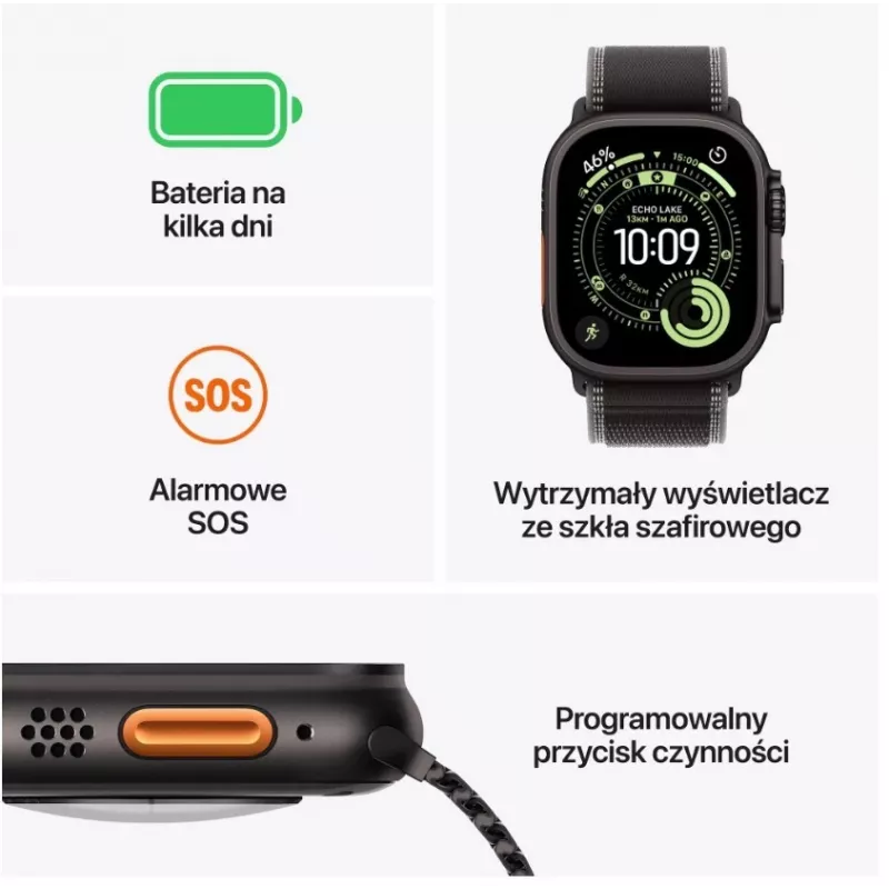 Išmanusis laikrodis Apple Watch Ultra 3 GPS + Cellular 49 mm juodas titano korpusas su juodos spalvos titano Milano apyranke (vidutinė)
