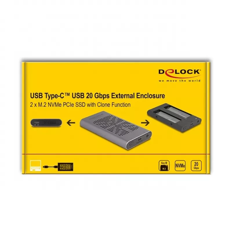 DeLOCK 42027 pilkas M.2 NVMe SSD korpusas su USB Type-C 10 Gbit/s