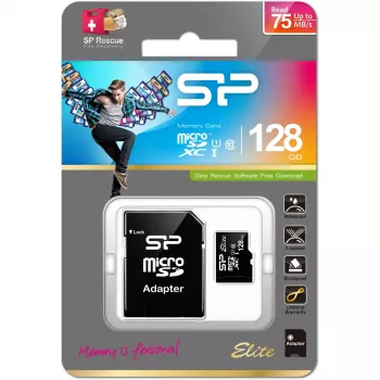 MicroSDXC atminties kortelė Silicon Power 128 GB UHS‑I (Class 10, U1), 85 MB/s, juoda, su SD adapteriu