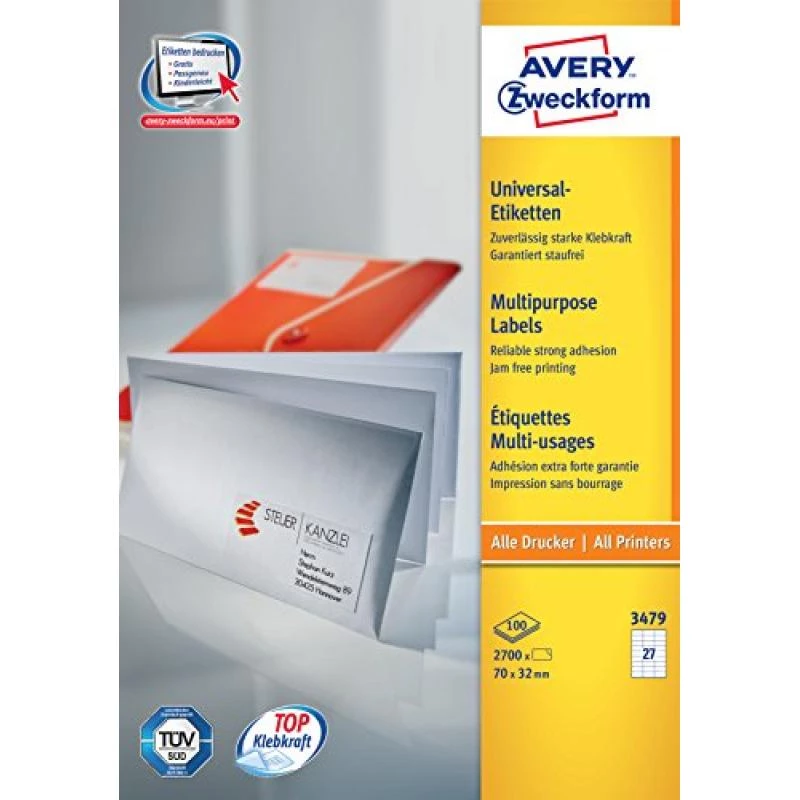 Etiketės Avery-Zweckform 3479 balto popieriaus 70x32mm nuolatiniai klijai
