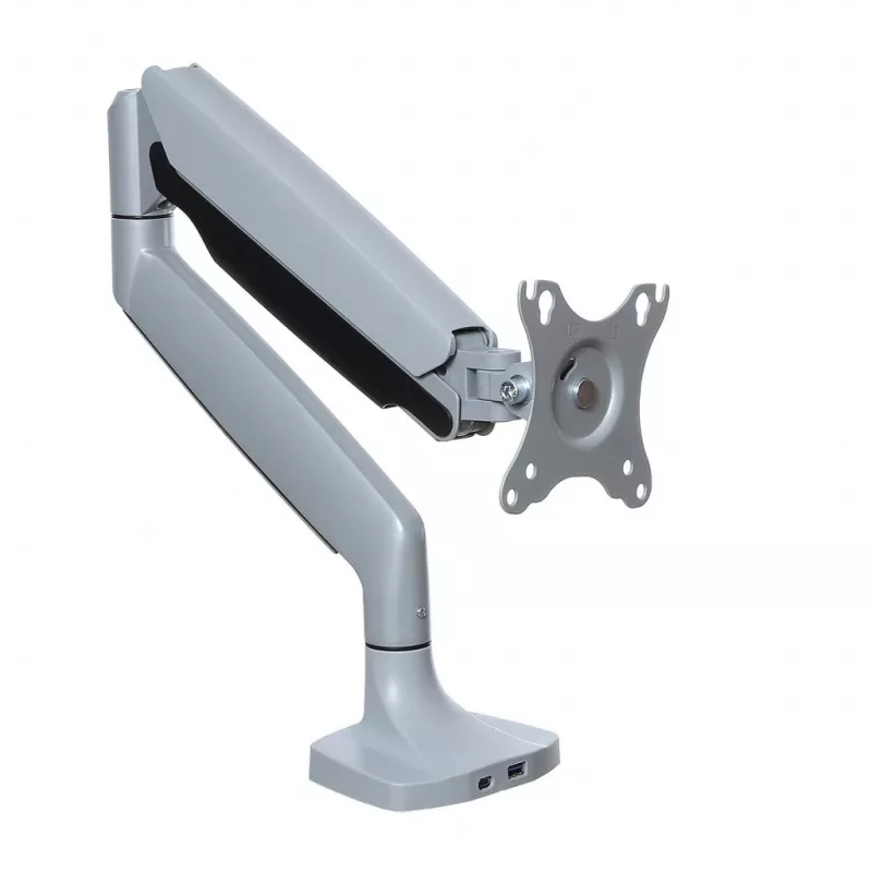 Stalinis laikiklis monitoriui ART RAMM L-35HD 17–45 colių, dujinė spyruoklė, spaustuvas, USB-C ir USB-A, iki 27 kg