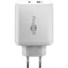 USB-C dviejų prievadų greitasis įkroviklis, PD, GaN, 65 W (baltas, 1x USB-C, 1x USB-A, Power Delivery)