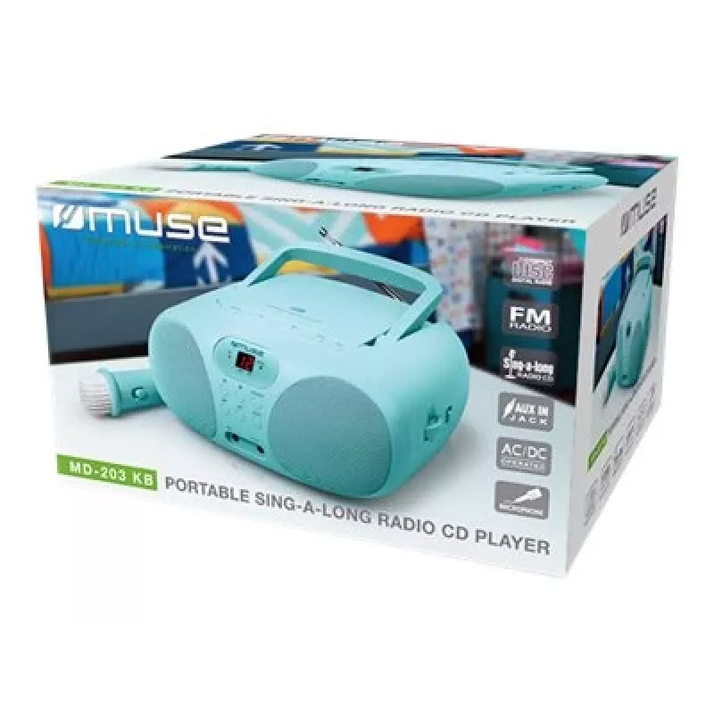 Muse MD-203 KB nešiojama stereo sistema su analoginiu FM radiju, mėlyna
