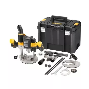 Plunginis frezatorius DeWalt DCW620NT-XJ, bešepetėlis variklis, 18V, 1600W galia, 11–23 tūkst. RPM, 12,7 mm įtvaras, dulkių ištraukimas, LED, 3,6 kg, dėklas