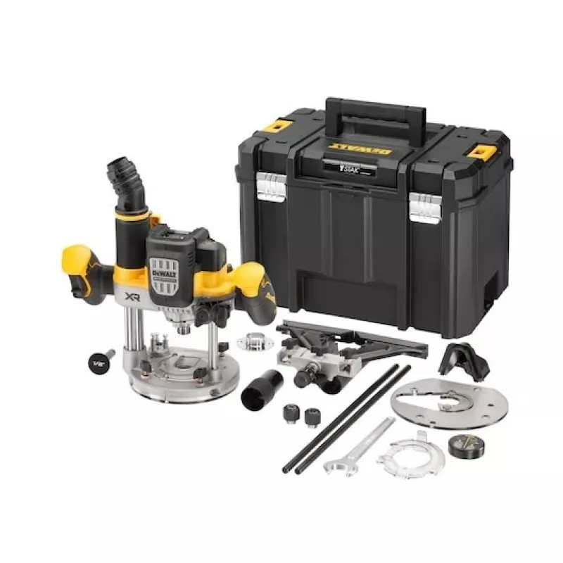 Plunginis frezatorius DeWalt DCW620NT-XJ, bešepetėlis variklis, 18V, 1600W galia, 11–23 tūkst. RPM, 12,7 mm įtvaras, dulkių ištraukimas, LED, 3,6 kg, dėklas