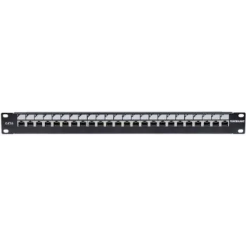 Intellinet Patch Panel, Cat6, UTP, 24 portų, 1U, su užrakinimo funkcija, viršutinis kabelių vedimas, juodas