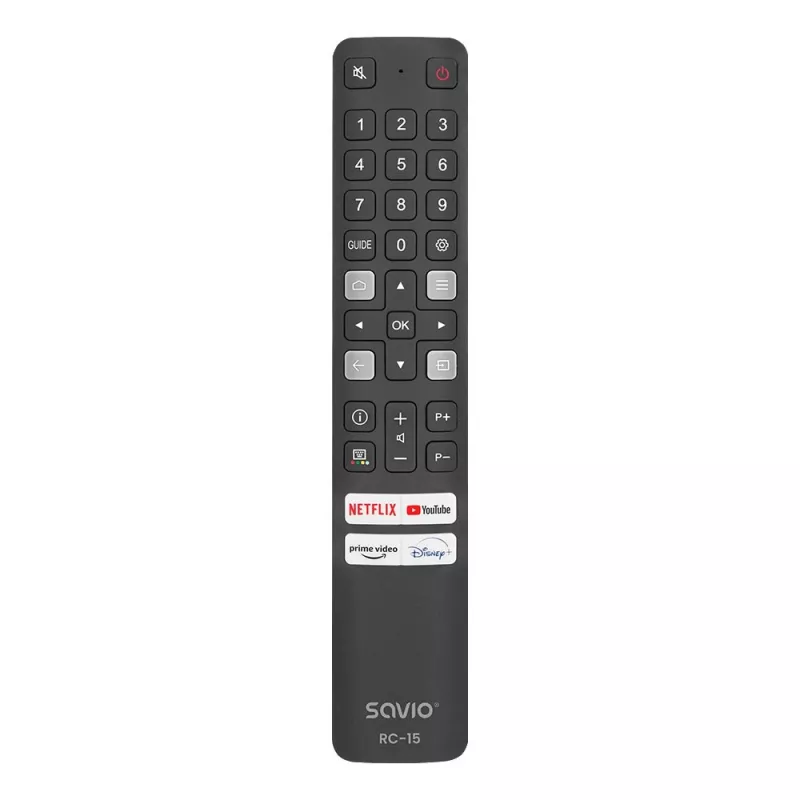 SAVIO universalus televizoriaus pultelis RC-15 TCL SMART TV, IR belaidis, juodas, veikimo nuotolis 10 m