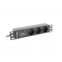 Lanberg PDU-03F-0200-BK maitinimo skirstytuvas (PDU) 1U juodas 3 AC išėjimai (PDU-03E-0200-IEC-BK)