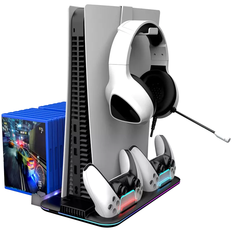 Aušinimo stovas CANYON CS-51 RGB PS5 Slim juodas su dviejų valdiklių įkrovimu