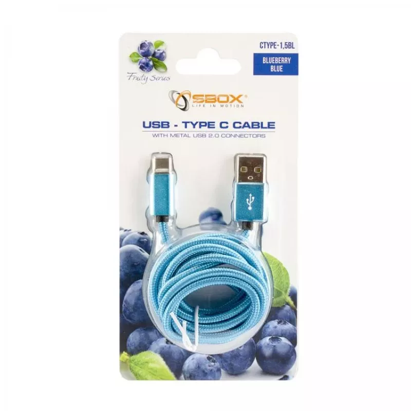 Sbox USB->Type C laidas M/M 1,5m CTYPE-1.5BL Mėlynas