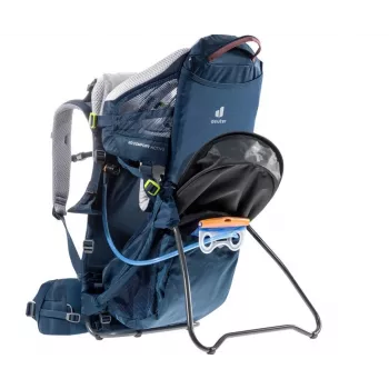 Kūdikio nešimo kuprinė DEUTER Kid Comfort Active – mėlyna, poliamidas, iki 22 kg, saulės stogelis, kojų atrama, VariQuick, Lite Air