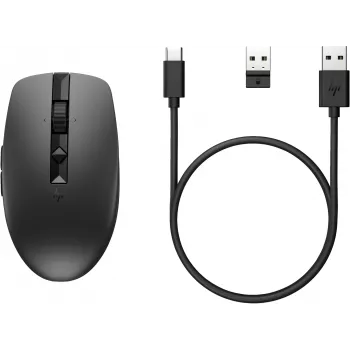 HP 710 įkraunama tyli pelė, ambidekstrinė, RF belaidė + Bluetooth, 3000 DPI, juoda