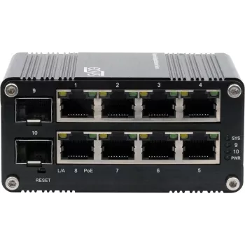 Pramoninis gigabitinis SFP PoE+ jungiklis Exsys EX-62035MPOE-SFP — 8 PoE+ prievadai + 2 SFP, valdomas per žiniatinklį