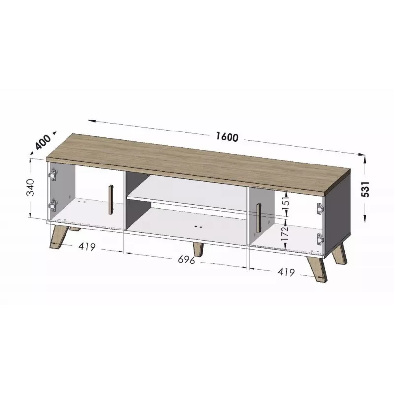 Cama TV stand LOTTA 160 2D2K wotan oak/mat Juoda