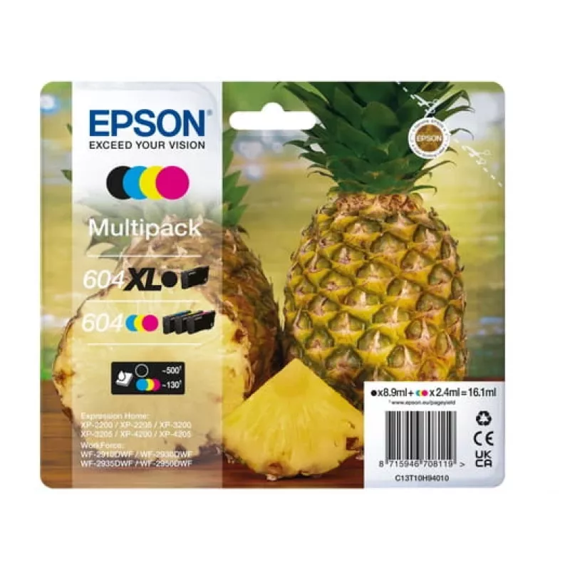 Epson 604XL rašalo kasetė 4 vnt. Originalus didelės talpos juoda, žydra, rausvai raudona, geltona