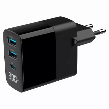 Gembird TA-UC-PDQC30LCD-BK-02 universalus greitasis kroviklis, juodas, 30 W, AC, vidaus naudojimui