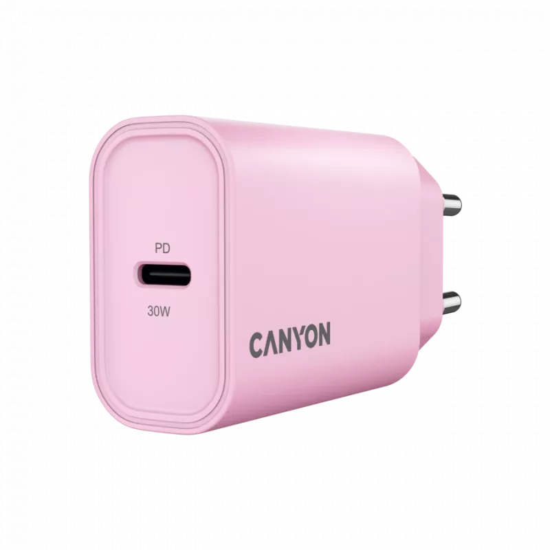 CANYON OnCharge 30CL įkroviklis 30W 1xUSB-C PD EU rožinis