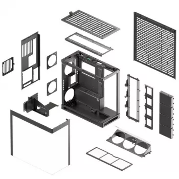 HAVN HS 420 VGPU PC korpusas, Midi-Tower, E-ATX, grūdintas stiklas, PCIe 5.0 keltuvas (juodas)