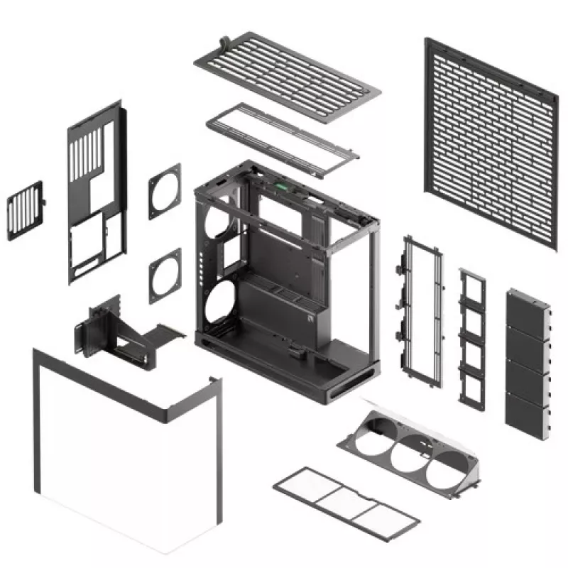 HAVN HS 420 VGPU PC korpusas, Midi-Tower, E-ATX, grūdintas stiklas, PCIe 5.0 keltuvas (juodas)