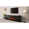 TV spintelė su židiniu Cama Meble GRANERO 200 x 56,7 x 35 cm juoda/juodas blizgesys, 2 durys, 2 lentynos, stumdomos durys, MDF/medžio drožlių plokštė