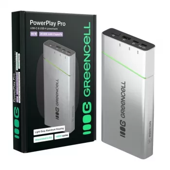 Nešiojama baterija Green Cell BPLGC20P 20800 mAh Li‑Jonų, USB‑C PD 65W, 2x USB‑C + 1x USB‑A, aliumininis korpusas