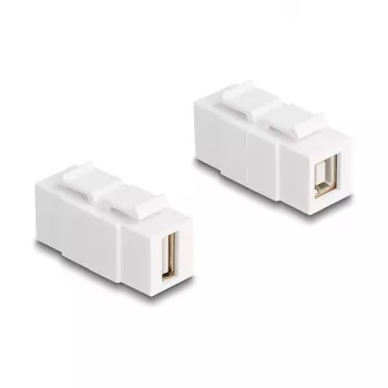 Keystone modulis DELOCK USB 2.0 Type-A motina į Type-B motina, plokščias, baltas, 16,8×40×22,1 mm