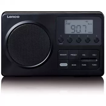 Nešiojamas radijas Lenco MPR-035BK – FM/AM, maitinimas iš tinklo arba baterijų, 2,5 colio LCD, 20 FM išankstinių nustatymų, 3,5 mm išėjimas