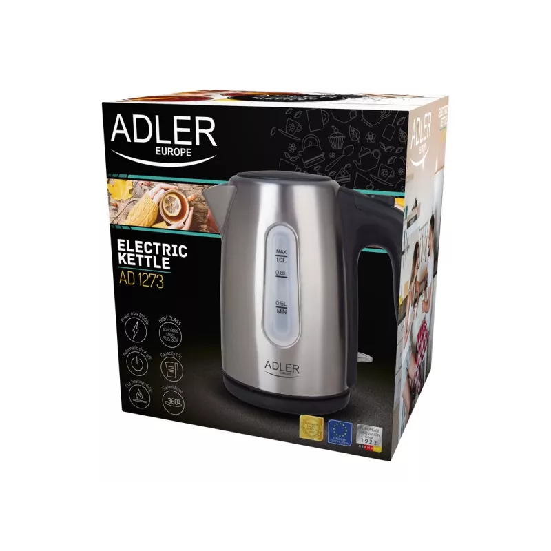 Elektrinis virdulys Adler AD 1273 1 L 1200 W Juoda Lazdyno riešuto spalva Nerūdijantis plienas