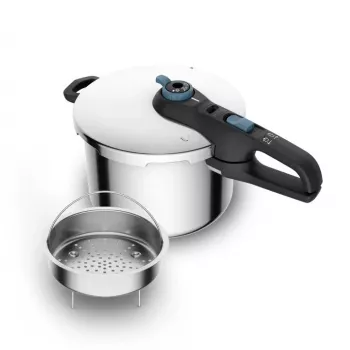 Slėginė viryklė Tefal SECURE TRENDY 6L su nerūdijančio plieno garinimo krepšeliu, tinka indukcinėms kaitlentėms