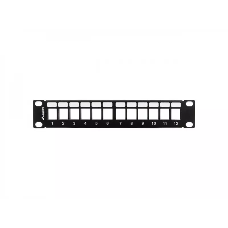 Užpildymo skydelis stovo LANBERG PPKS-9112-B, 12 prievadų, 1U, metalinis, pilkas, 254×44,5×99,3 mm