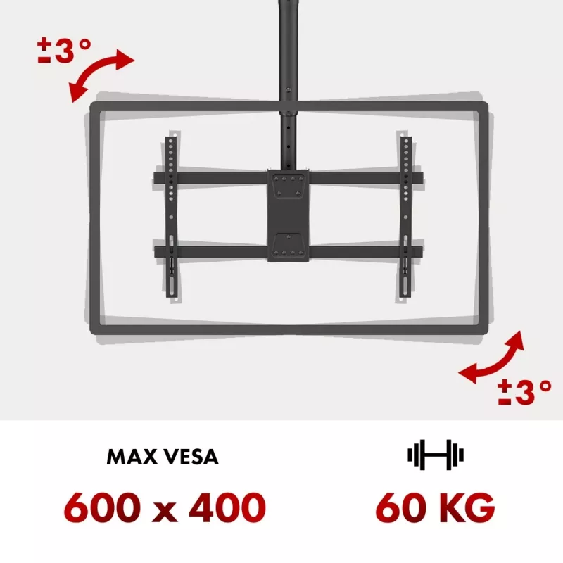 Lubinis TV laikiklis MACLEAN MC-112B, maks. 60 kg, reguliuojamas pakreipimas ir sukimas