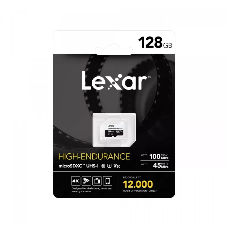 LEXAR microSD High Endurance atminties kortelė 128GB C10 A1 U1 V30 100/45MB/s