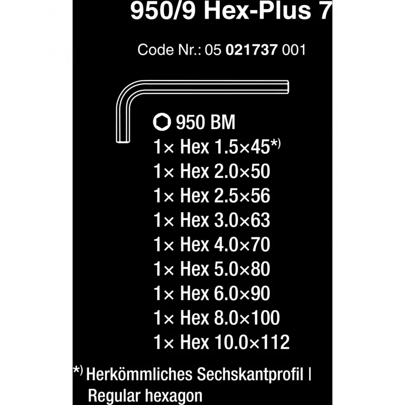 L formos šešiabriaunių raktų rinkinys Wera 05021737001