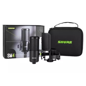 Shure SM4-K-KIT – kondensatorinis mikrofonas, išorinė poliarizacija, rankena, popfiltras, dėklas