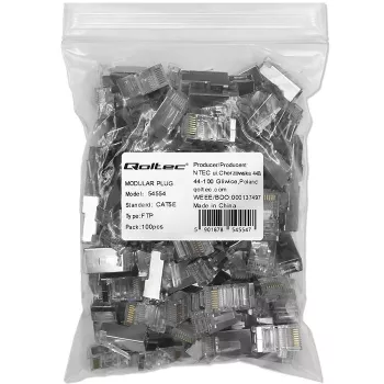 Modulinė RJ45 jungtis QOLTEC 54554 CAT5e FTP, 100 vnt., sidabrinė, plastikinė, 11×22×18 mm