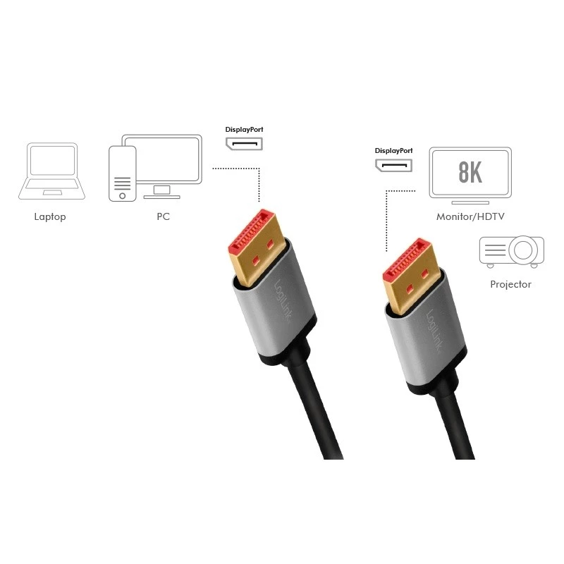 DisplayPort kabelis LogiLink CDA0105 2 m pilka juoda