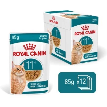 Šlapias kačių ėdalas Royal Canin FHN Ageing 11+ Gravy 12×85 g – visavertis ėdalas senjorams